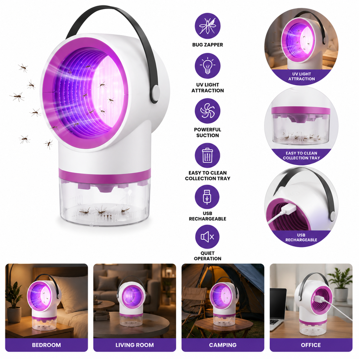 Electric USB Mosquito Killer Lamp – Portable Suction Trap for Home