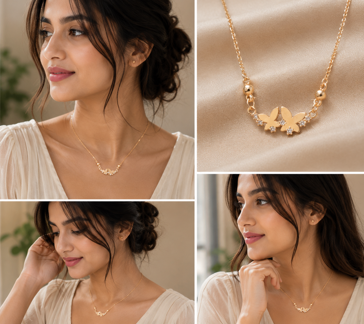 Double Butterfly Necklace – Dainty Rose Gold Zirconia Pendant