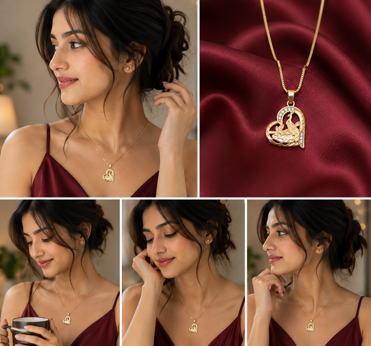 Gold-Plated Heart Peacock Pendant Necklace – Elegant Gift
