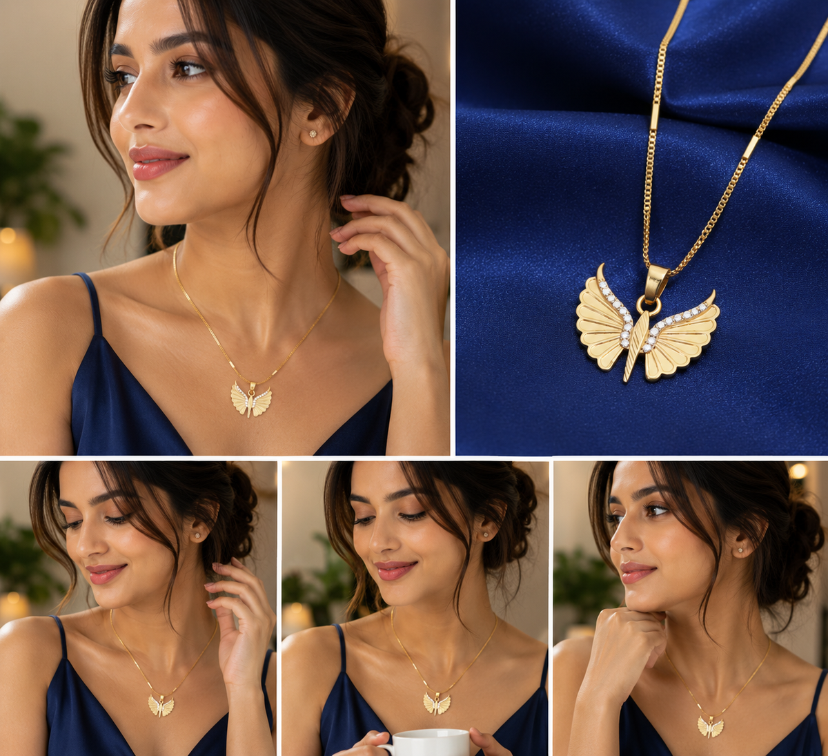 Butterfly Wing Pendant Necklace – Gold Plated Elegance for Women