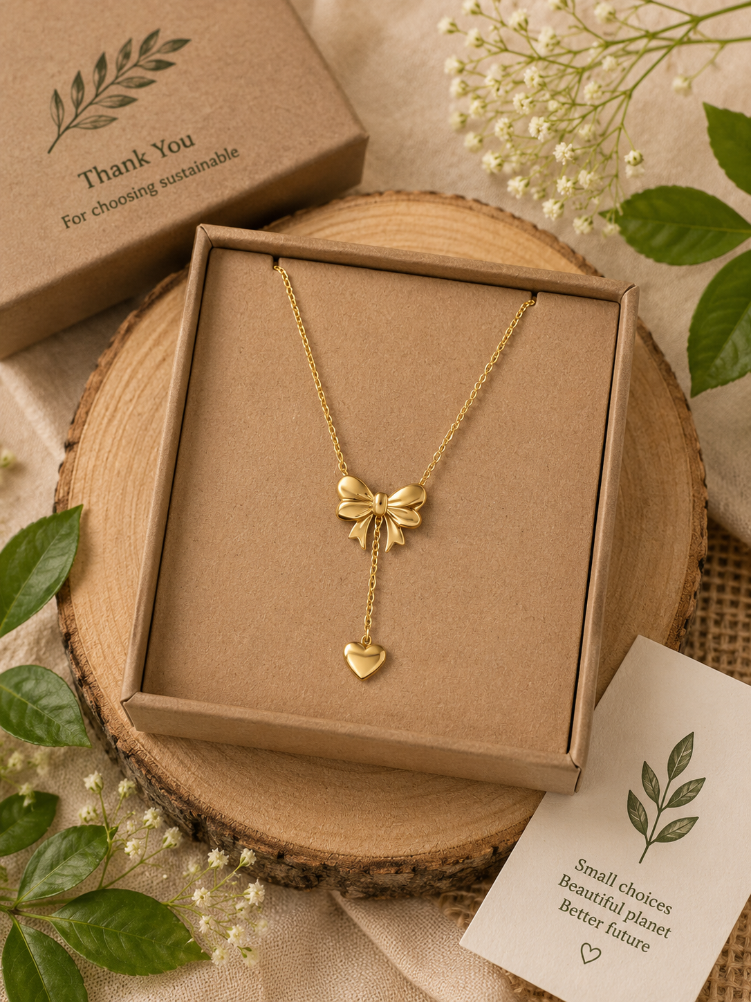 Gold Bow Heart Pendant Necklace – Elegant Everyday Jewelry