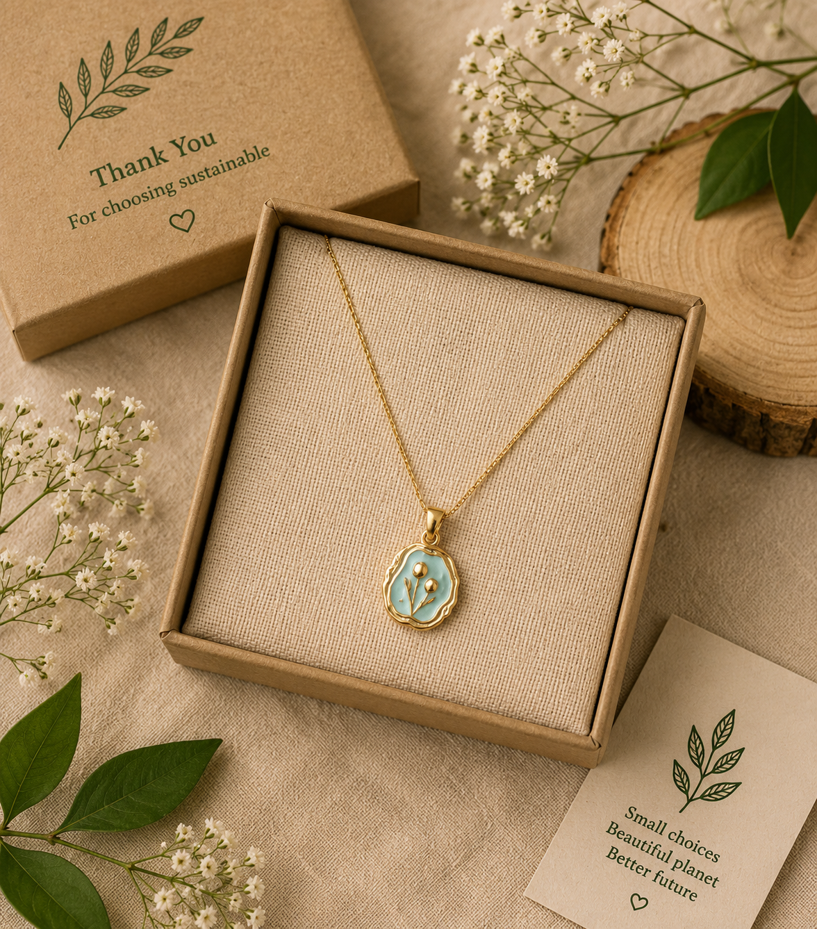 Gold Pendant Necklace – Elegant Floral Enamel Charm