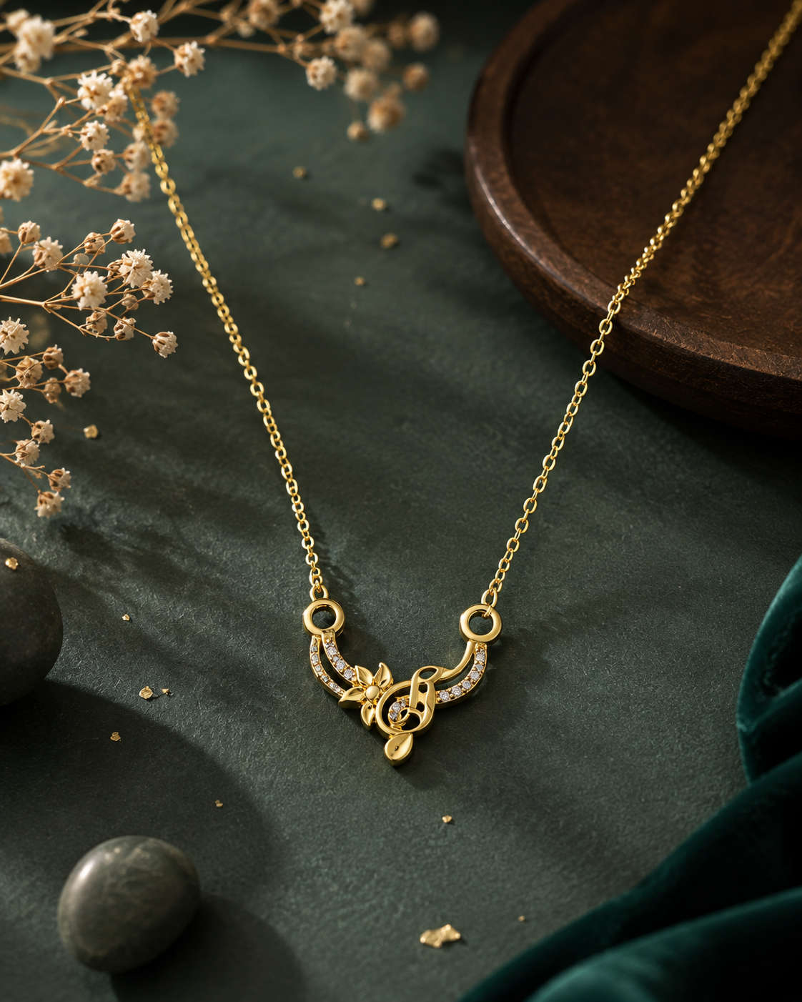 Gold-Plated Floral Pendant Necklace – Elegant Pink Stone
