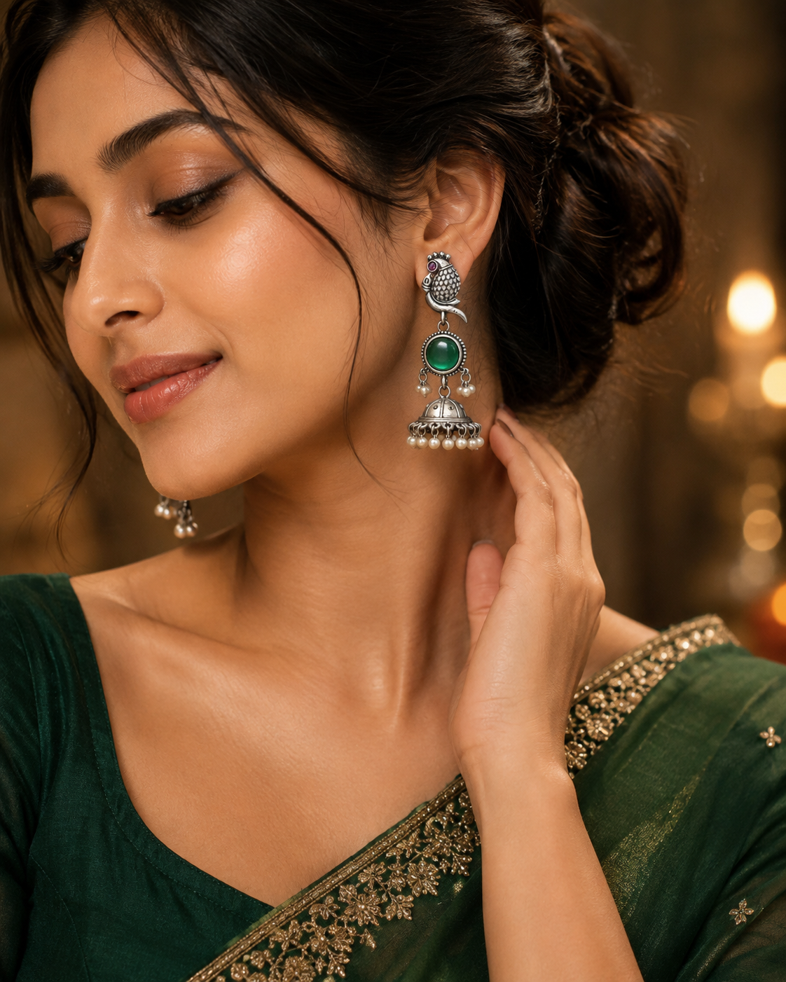 Peacock Jhumka Earrings – Handcrafted Antique