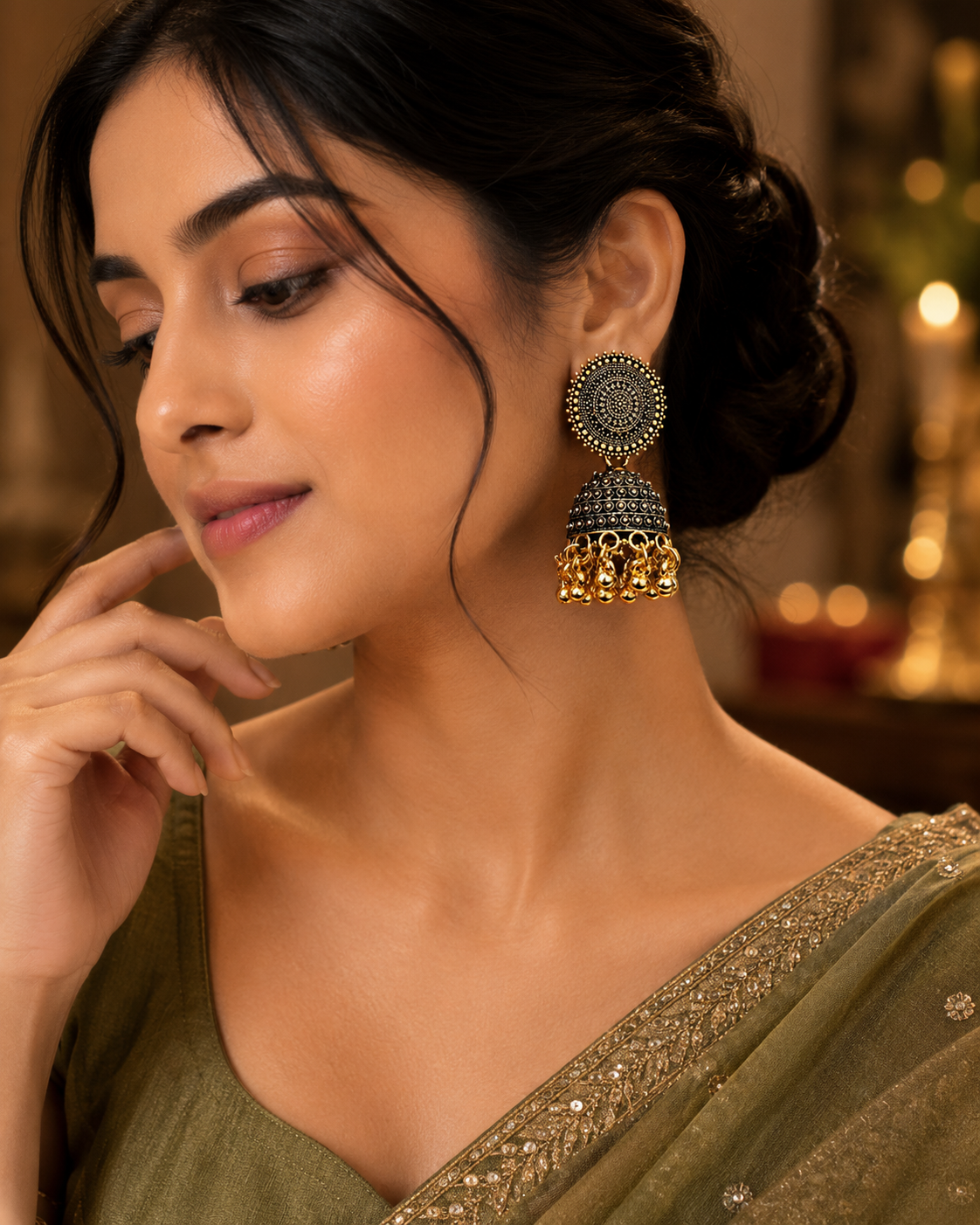 Gold Finish Jhumka Earrings – Traditional Indian Handcraft