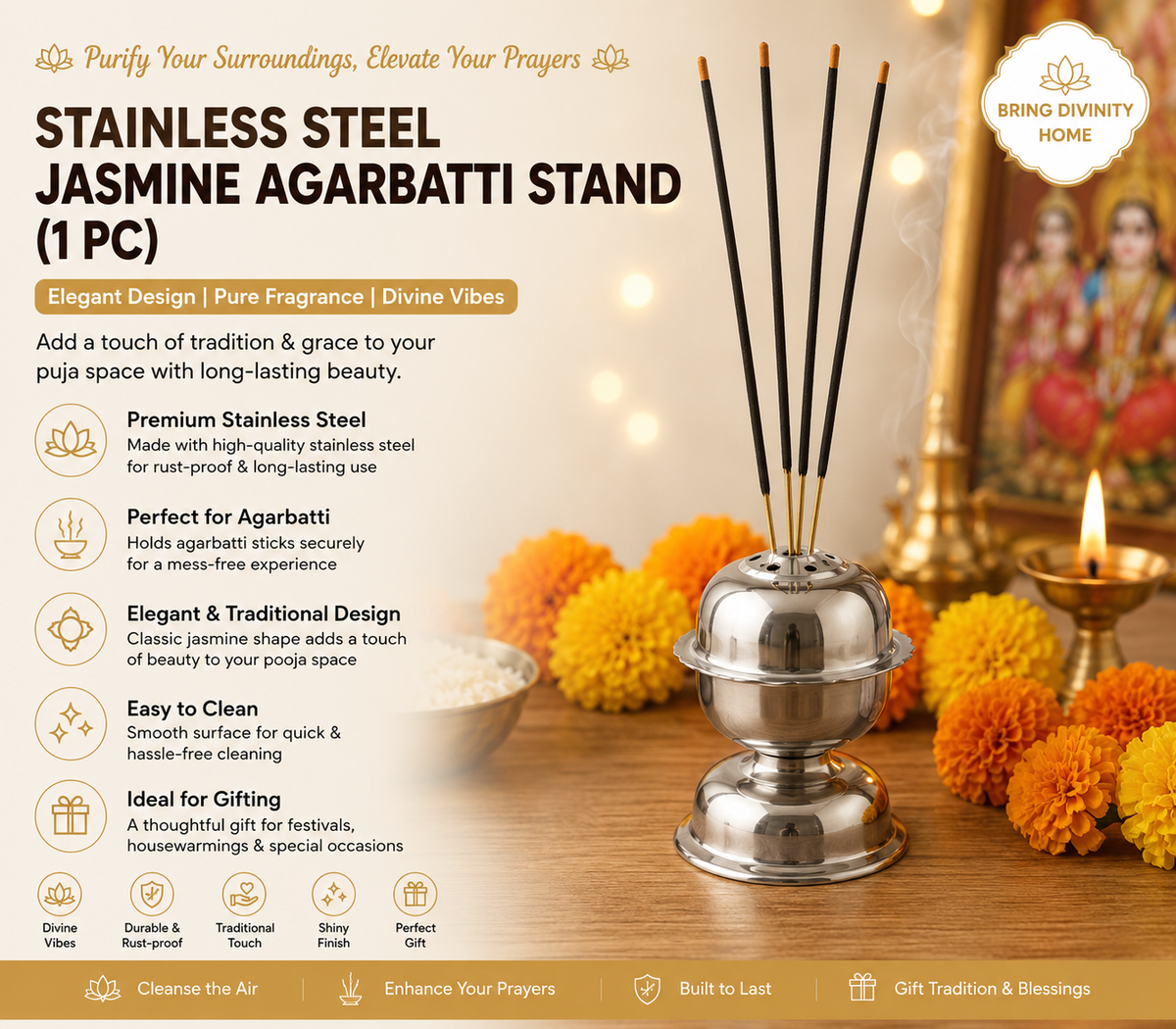Stainless Steel Jasmine Agarbatti Stand (1 Pc)