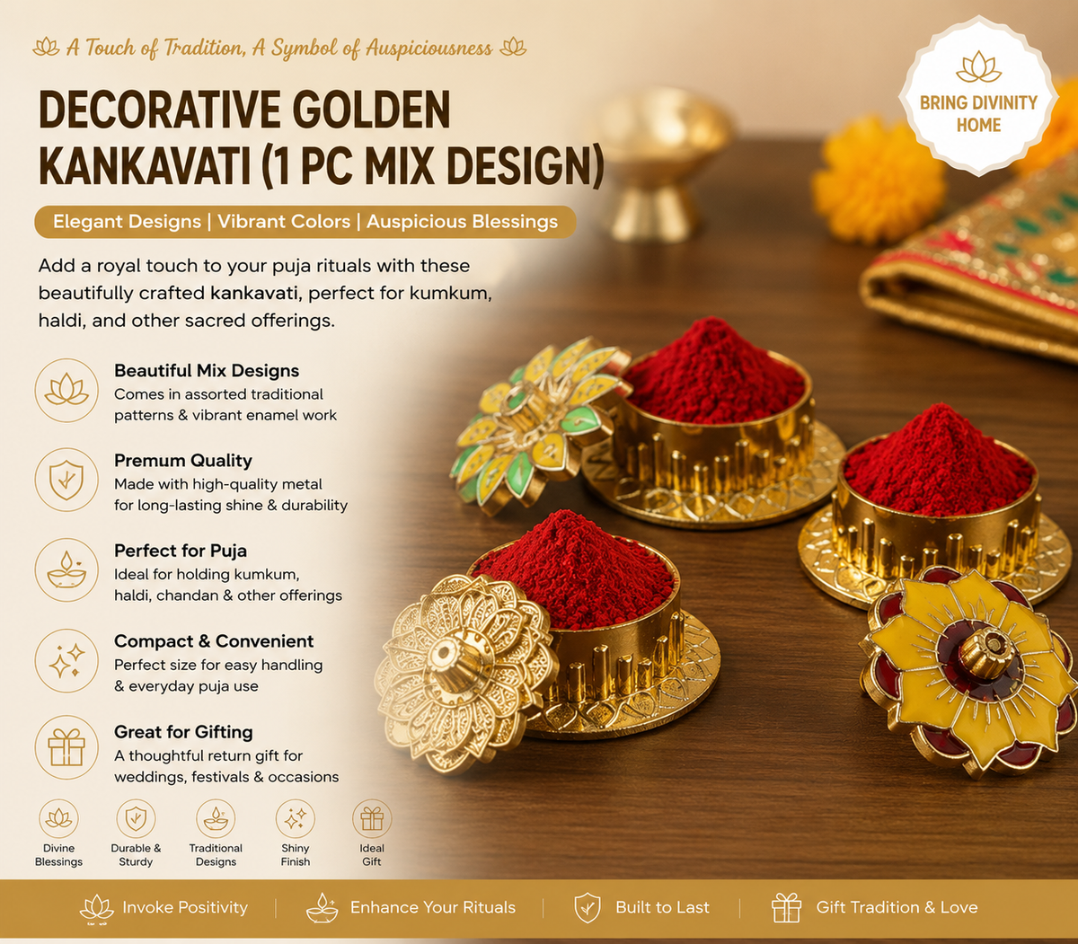 Decorative Golden Kankavati (1 Pc Mix Design)