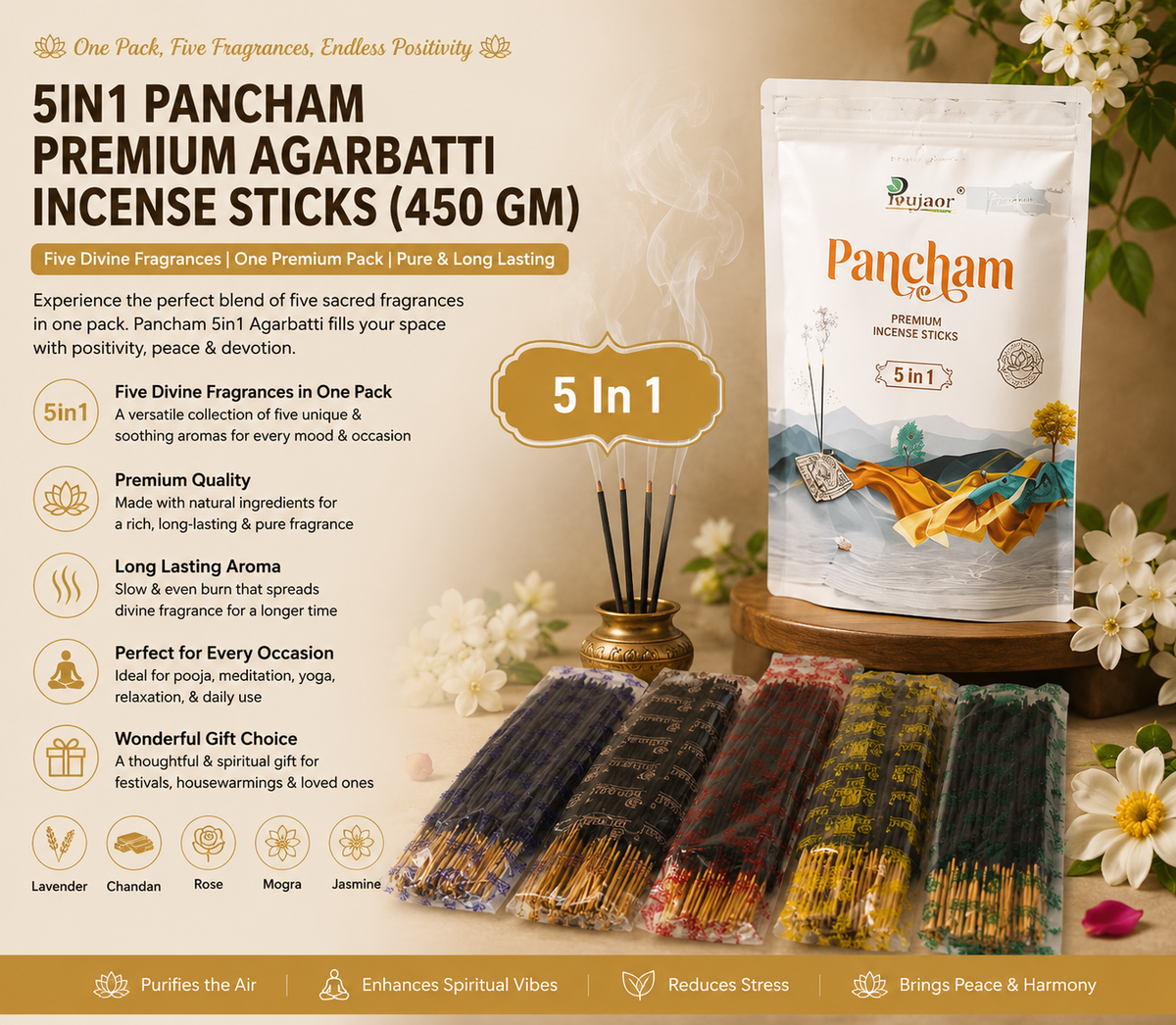 5in1 Pancham Premium Agarbatti Incense Sticks (450 Gm)
