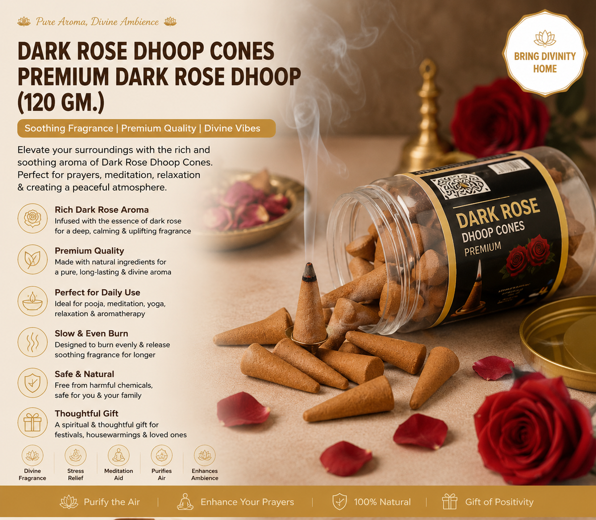 Dark Rose Dhoop Cones Premium Dark Rose Dhoop (120 Gm.)