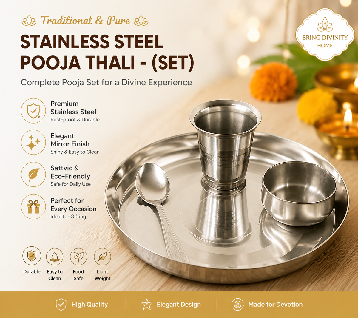 Stainless Steel Pooja Thali - (Set)