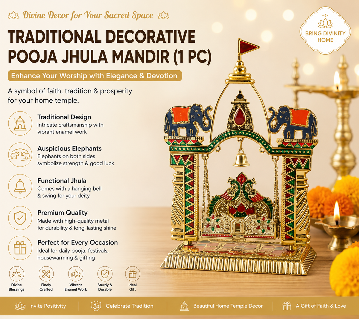 Traditional Decorative Pooja Jhula Mandir (1 Pc)