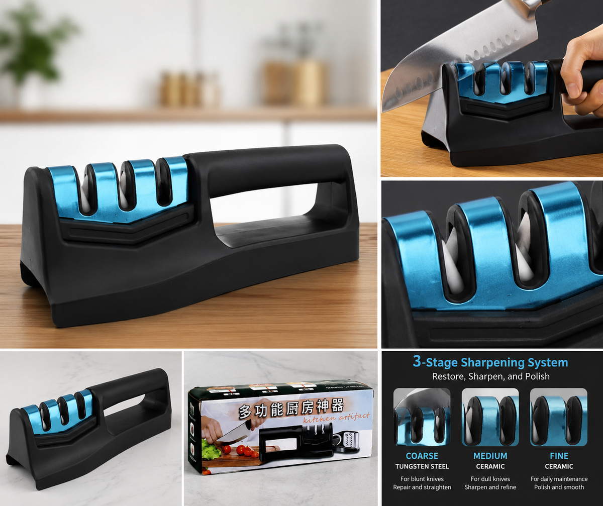 Sharpener With Vegetable Chopper And Fish Scale Remover Handheld Knives Pocket Knife Sharpener Knife Sharpener For Chefs Serrated Knife (9in1)