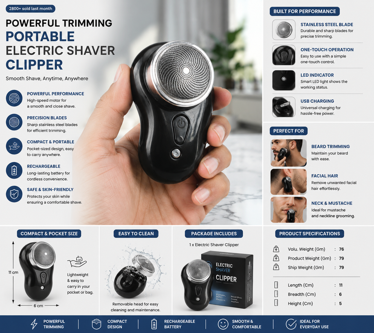 Powerful Trimming Portable Electric Shaver Clipper