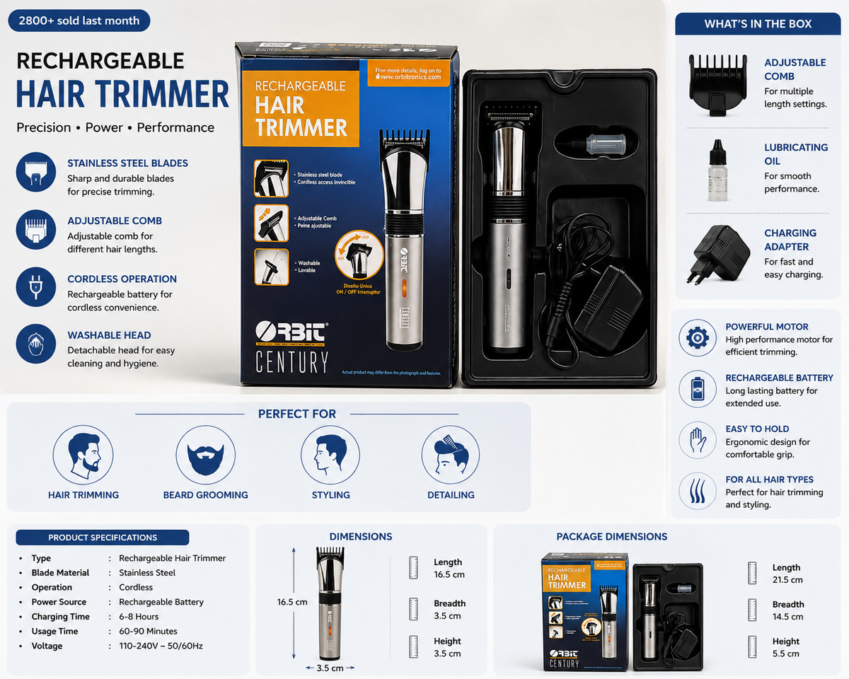 Orbit Rechargeable Hair Trimmer For Men (1 Pc)