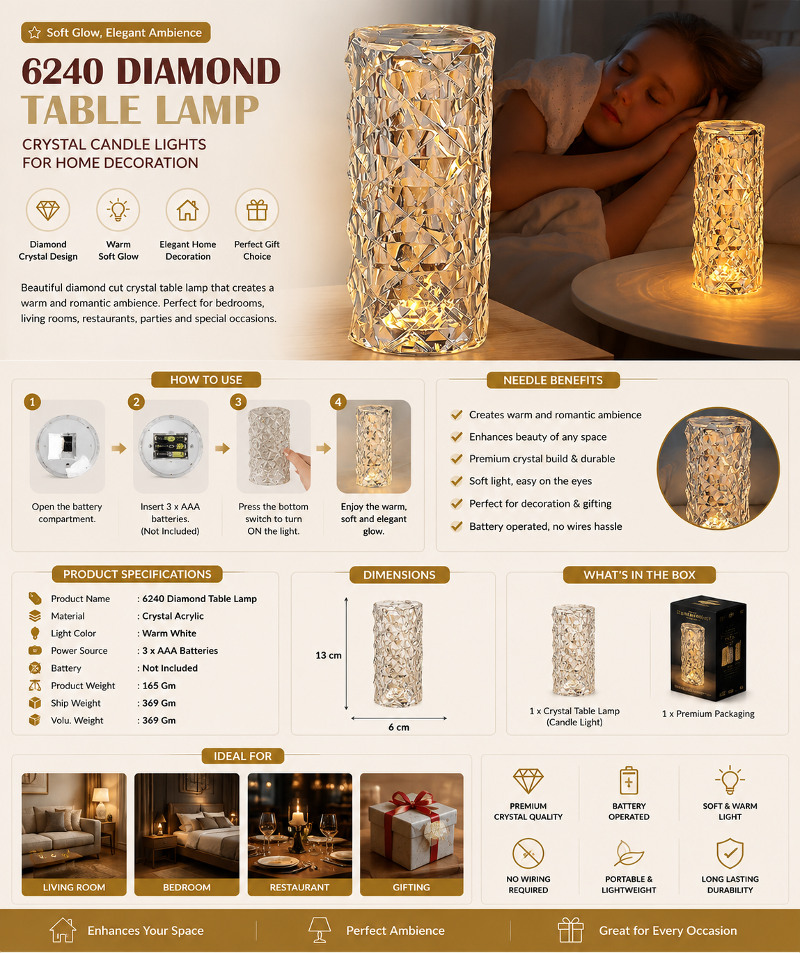 6240 Diamond Table Lamp Candles For Home Decoration Crystal Candle Lights