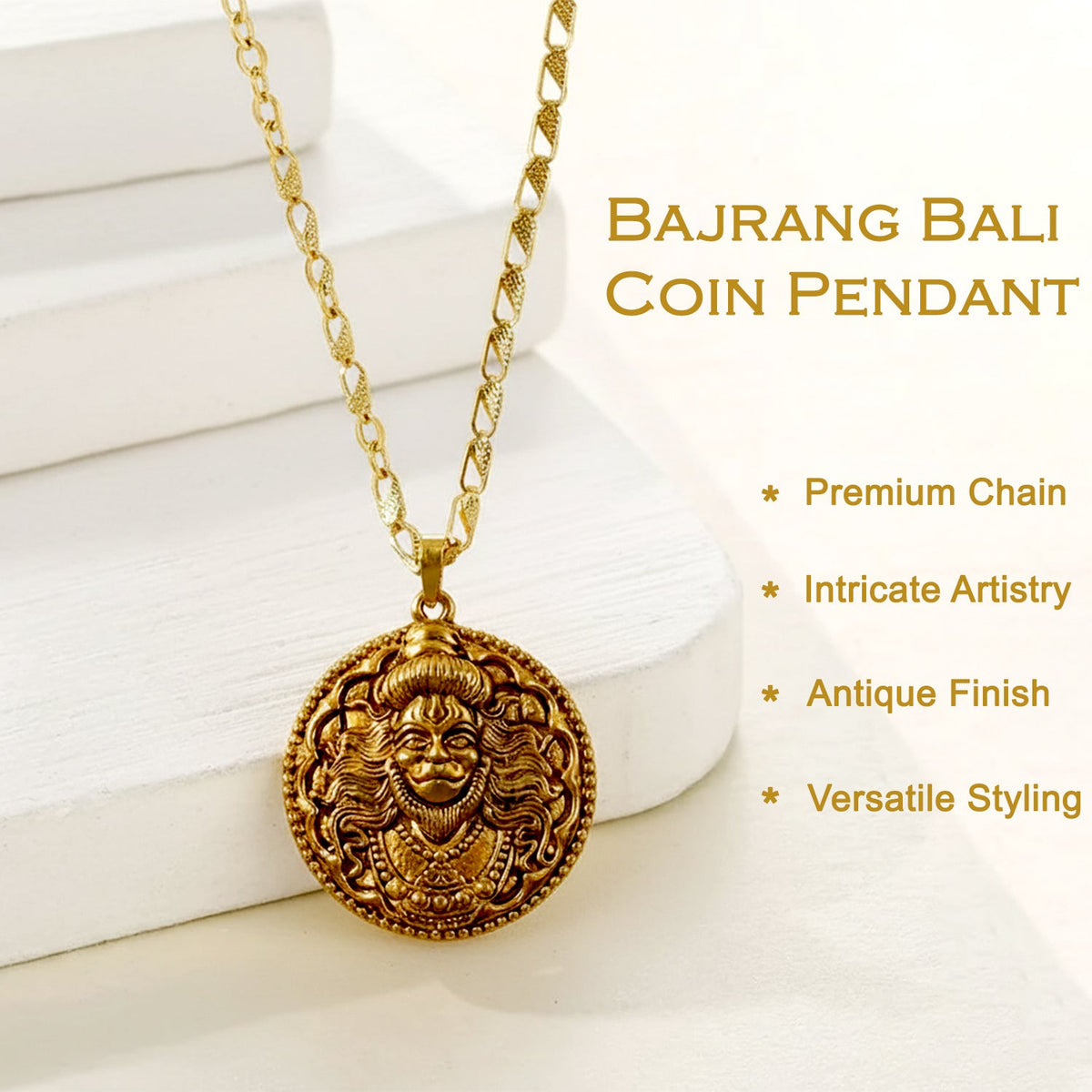 Lord Hanuman Pendant with Chain – Devotional Spiritual Jewelry