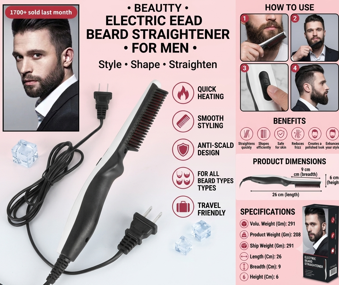Electric Hair Straightening Comb Portable Straight Beard Comb (1 Pc)