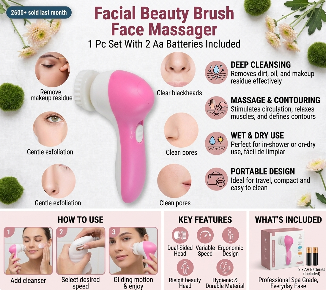 Facial Beauty Brush Face Massager (1 Pc With 2 Aa Battery Included)