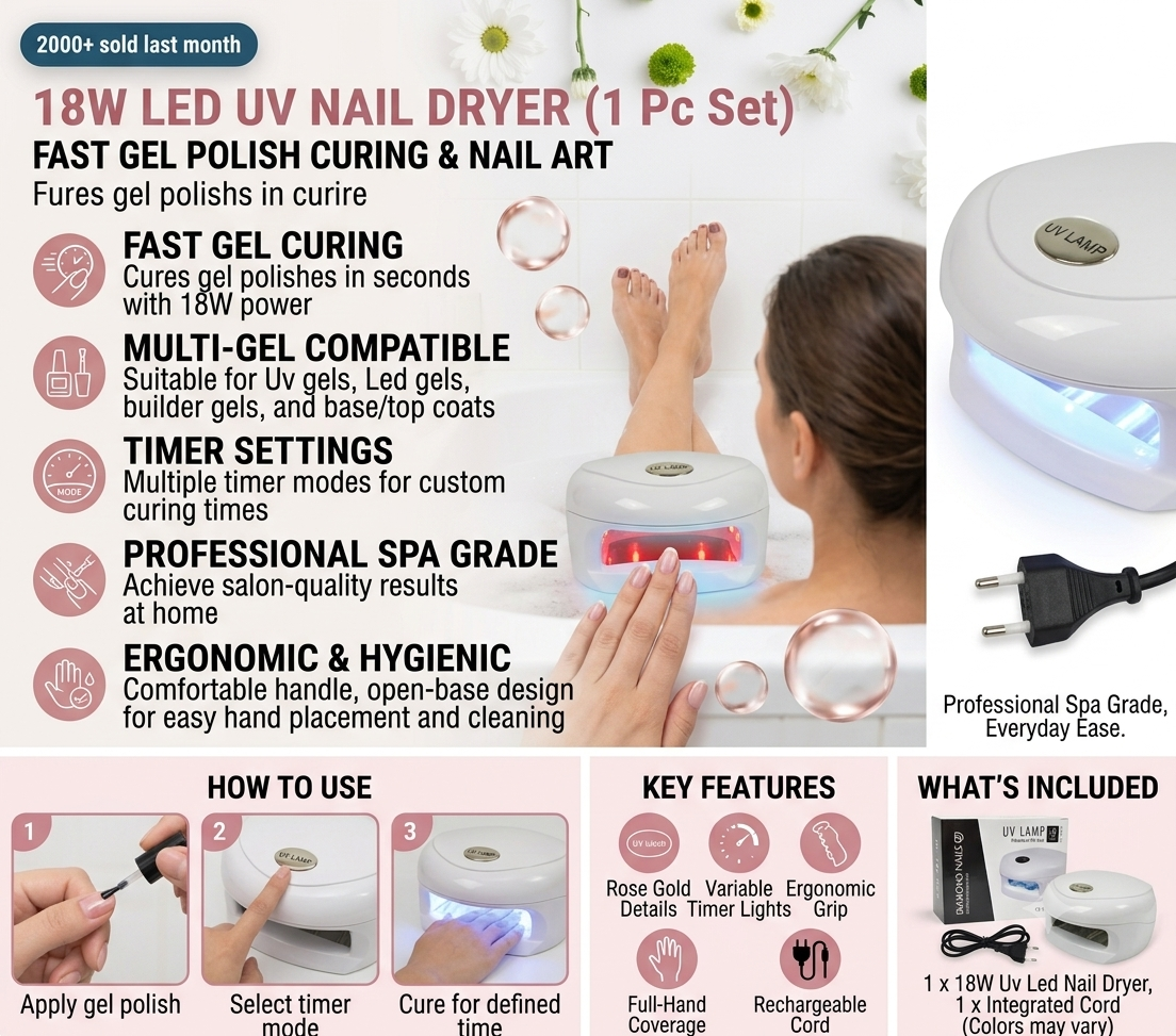 18w Led Uv Lamp Nail Dryer Gel Nail Lamp Nail Polish Curing Lamp (1 Pc)