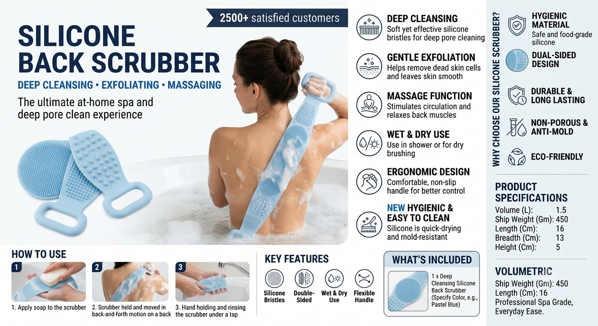 Silicone Body Scrubber Silicone Bath Body Brush (1 Pc 25 Inch)