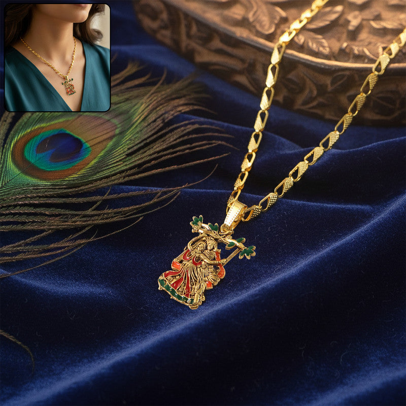 Radha Krishna Pendant – Elegant Devotional Jewelry with Designer Chain