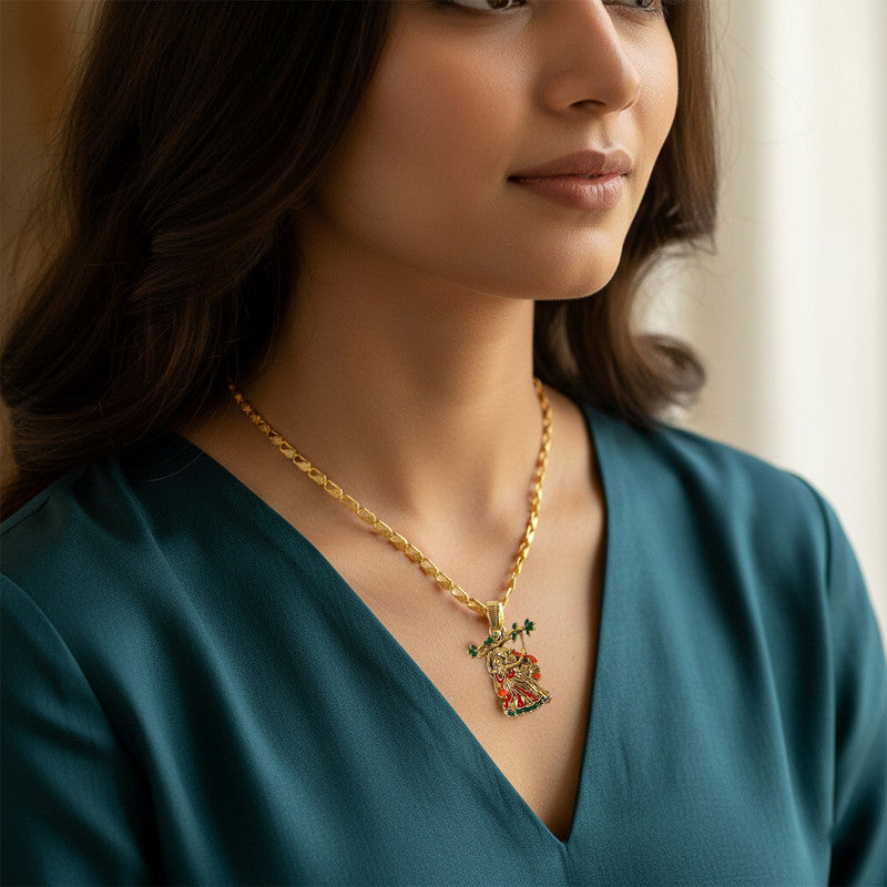 Radha Krishna Pendant – Elegant Devotional Jewelry with Designer Chain