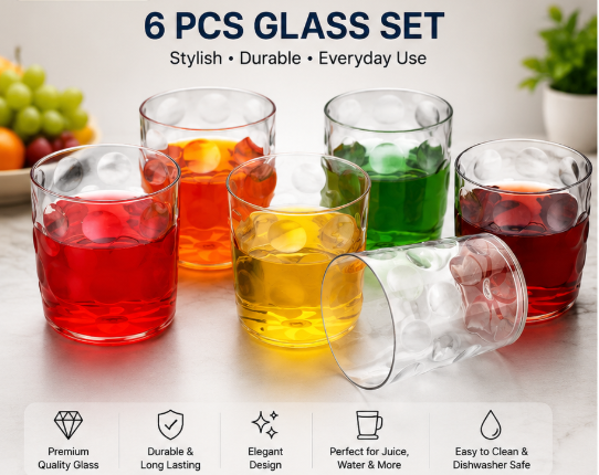 Magic Glass Clear Glass Bubble Water Juice Glasses (6 Pcs Set)