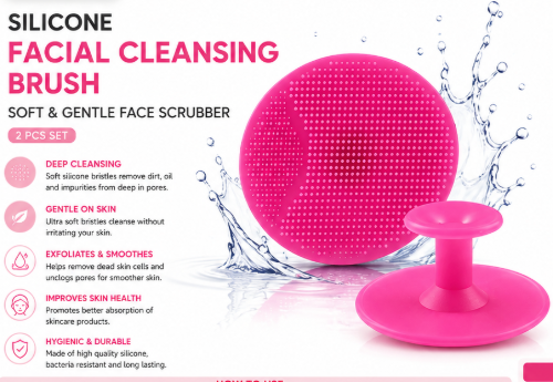 Bath Facial Cleansing Brush Soft Silicone Face Scrubber (2 Pc Set)