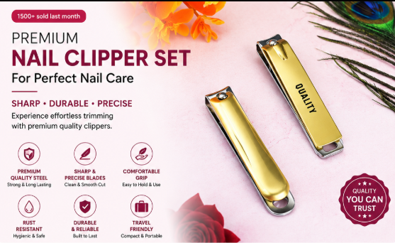 Stainless Steel Folding Portable Large Nail Clippers With Nail File (1 Pc)