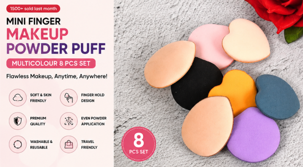Mini Finger Makeup Powder Puff (Multicolour 8 Pcs Set)