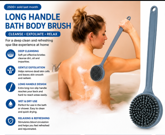 Silicone Back Scrubber Brush With Long Handle (1 Pc)
