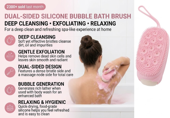 1436 Silicone Super Soft Silicone Bath Brush Double-sided Body Scrubber Brush For Deep Cleasing Exfoliating Ultra-soft Scrubber(1 Pc)