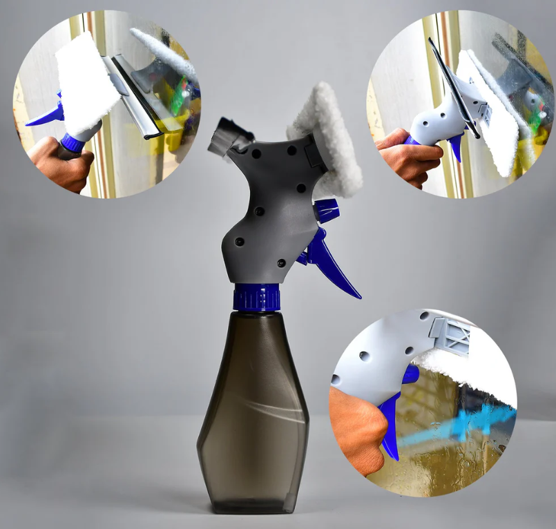 Glass Cleaner Brush – 3-in-1 Spray Type Tool | Velvet Wipe
