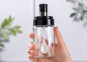 Transparent Spice Jar Set With Spoon Airtight Lid (4 Pc)