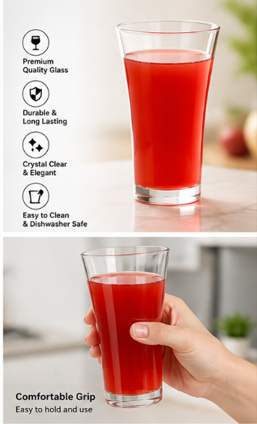 2849 Drinking Glass Juice Glass Water Glass Set Of 6 Transparent Glass
