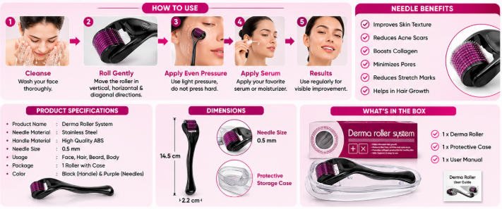 1280 Derma Roller Anti Ageing And Facial Scrubs Polishes Scar Removal Hair Regrowth